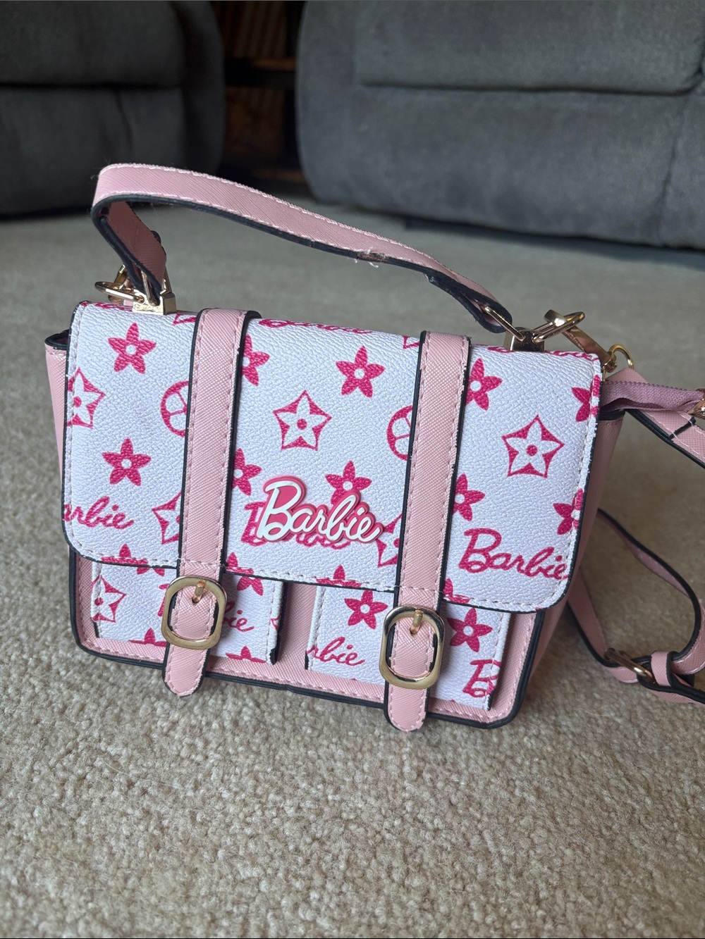 Barbie Pink and White Logo cross body with Gold-Tone Accents